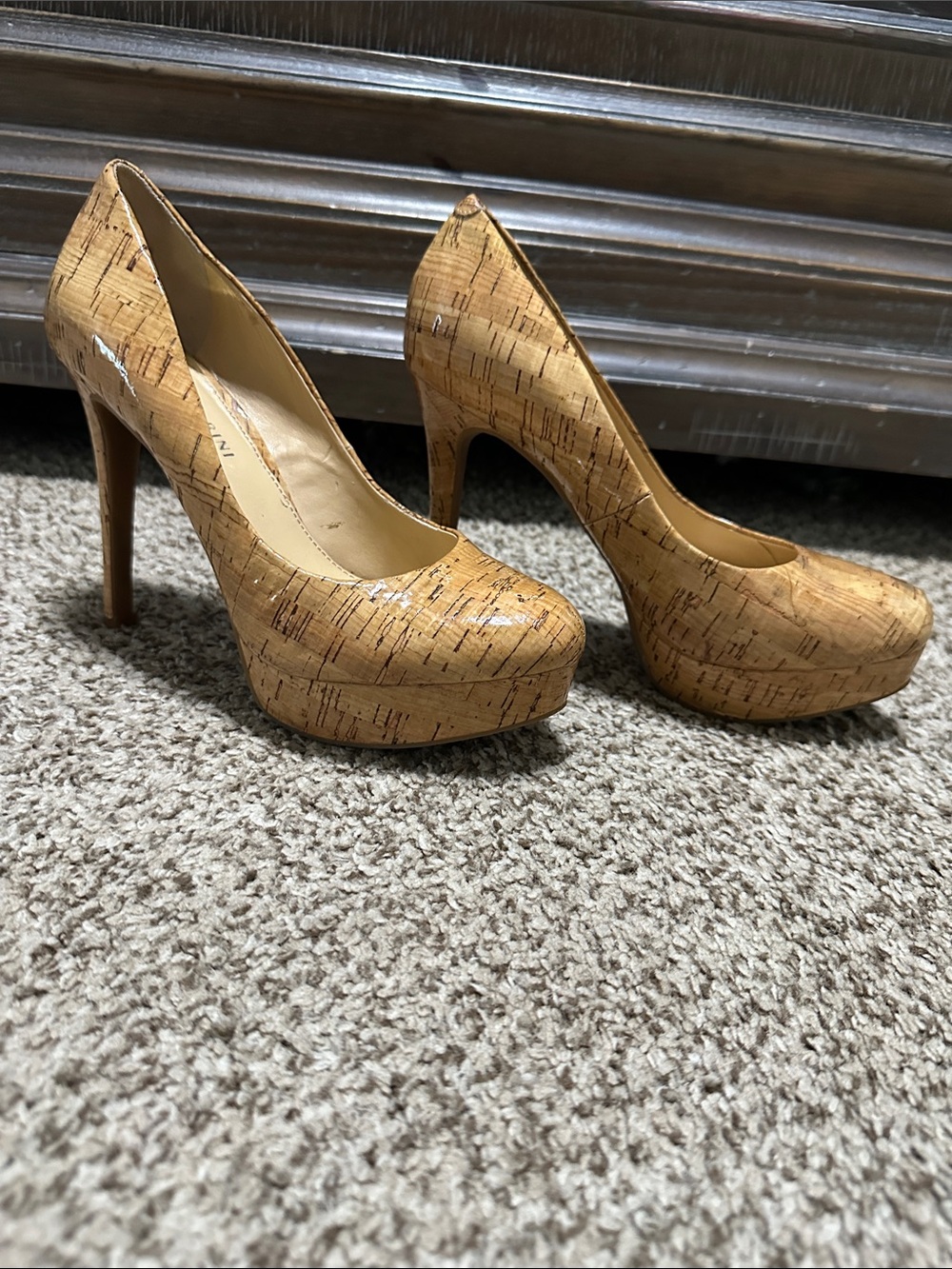 Gianni Bini Cork-Pattern Platform Pumps in Tan